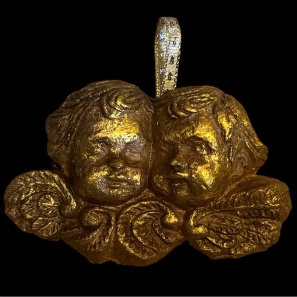 Gold Angel Ornament Vintage Christmas Handmade Ornament Luxury Victorian Cherub